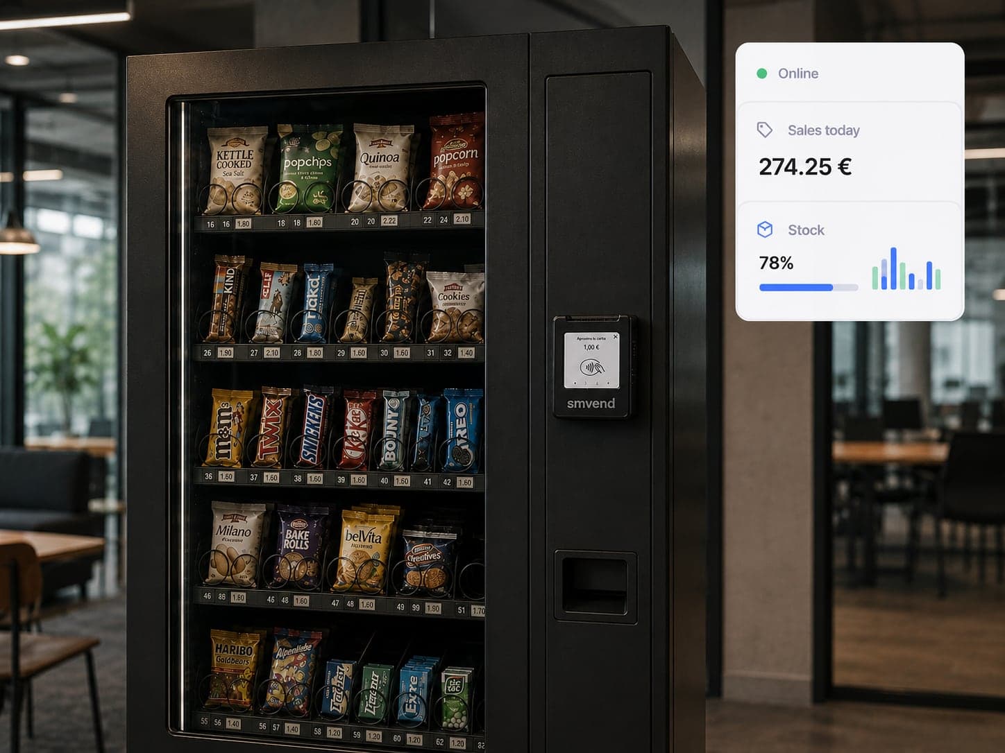 Vernetzter Verkaufsautomat mit Telemetrie zu Verkäufen und Bestand in Echtzeit